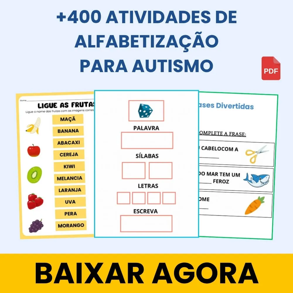 Atividades de Alfabetização para Autismo para Imprimir PDF