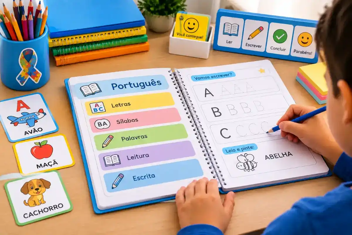 Como organizar o caderno de português de uma criança com autismo