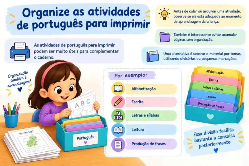 Organize as atividades de português para imprimir para autismo